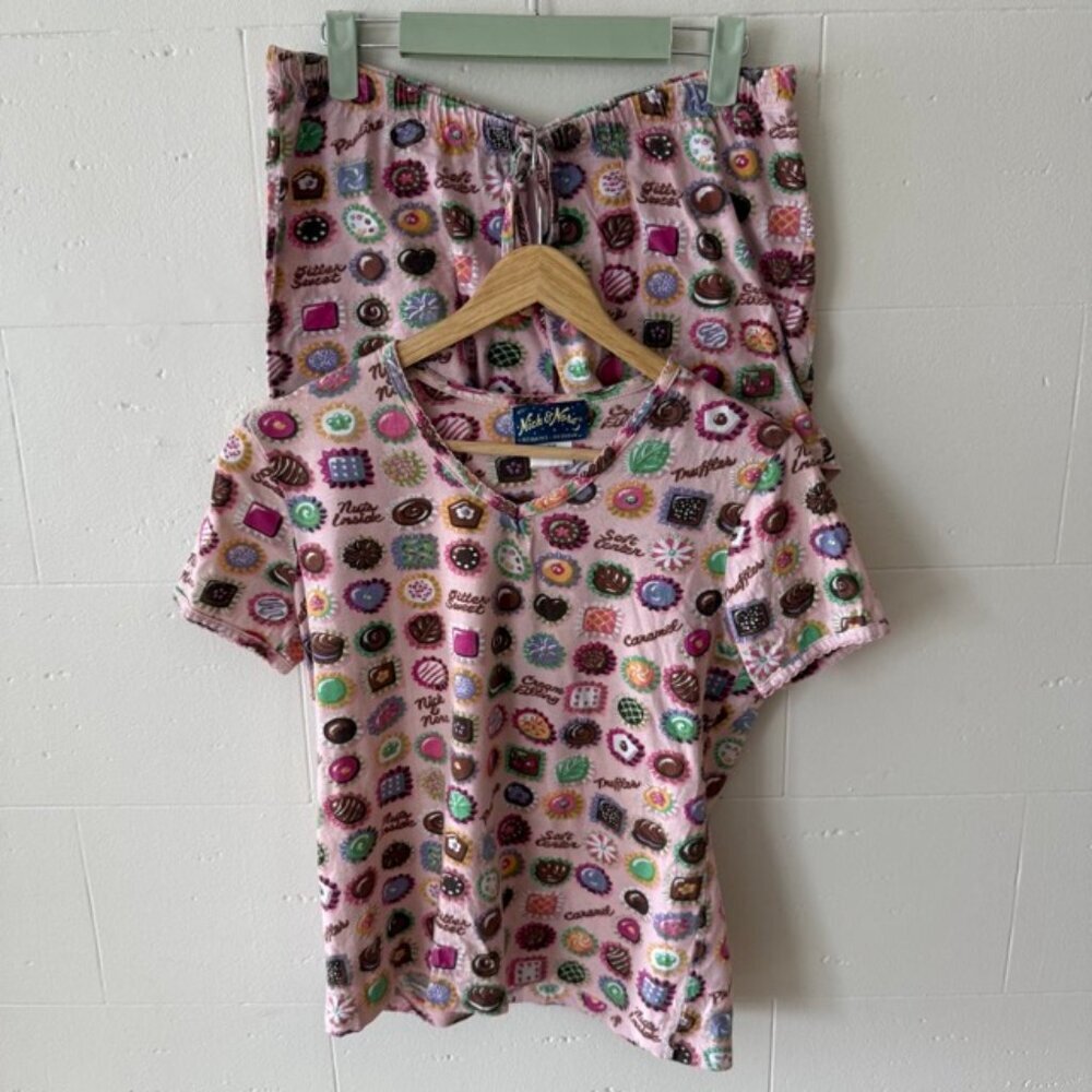 Nick & Nora | Pink Dessert Print Pajama Set Cute Cozy Sleepwear | Medium